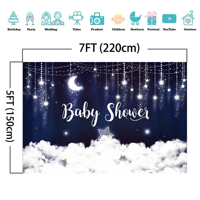 Мерцающие звезды детский душ фон Вспышка Серебряные и белое облако фото