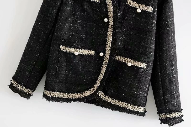 

Elegant Women Woolen Coats 2020 Fashion Lady Striped Jackets Sweet Female Streetwear Pearl Button Knitted Coat Chic Girl Coat