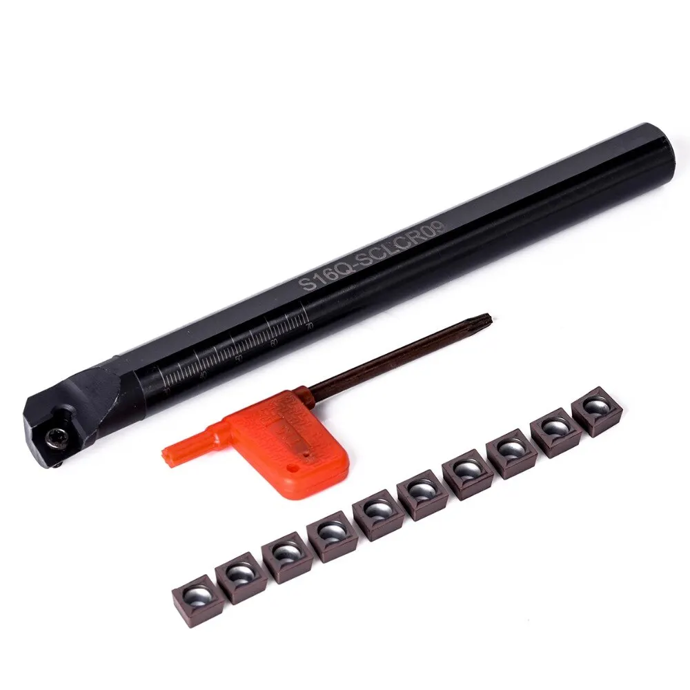 1pc S16Q-SCLCR09 Tool Holder Boring Bar + 10pcs CCMT09T3 Steel Inserts with Wrench For Turning | Инструменты