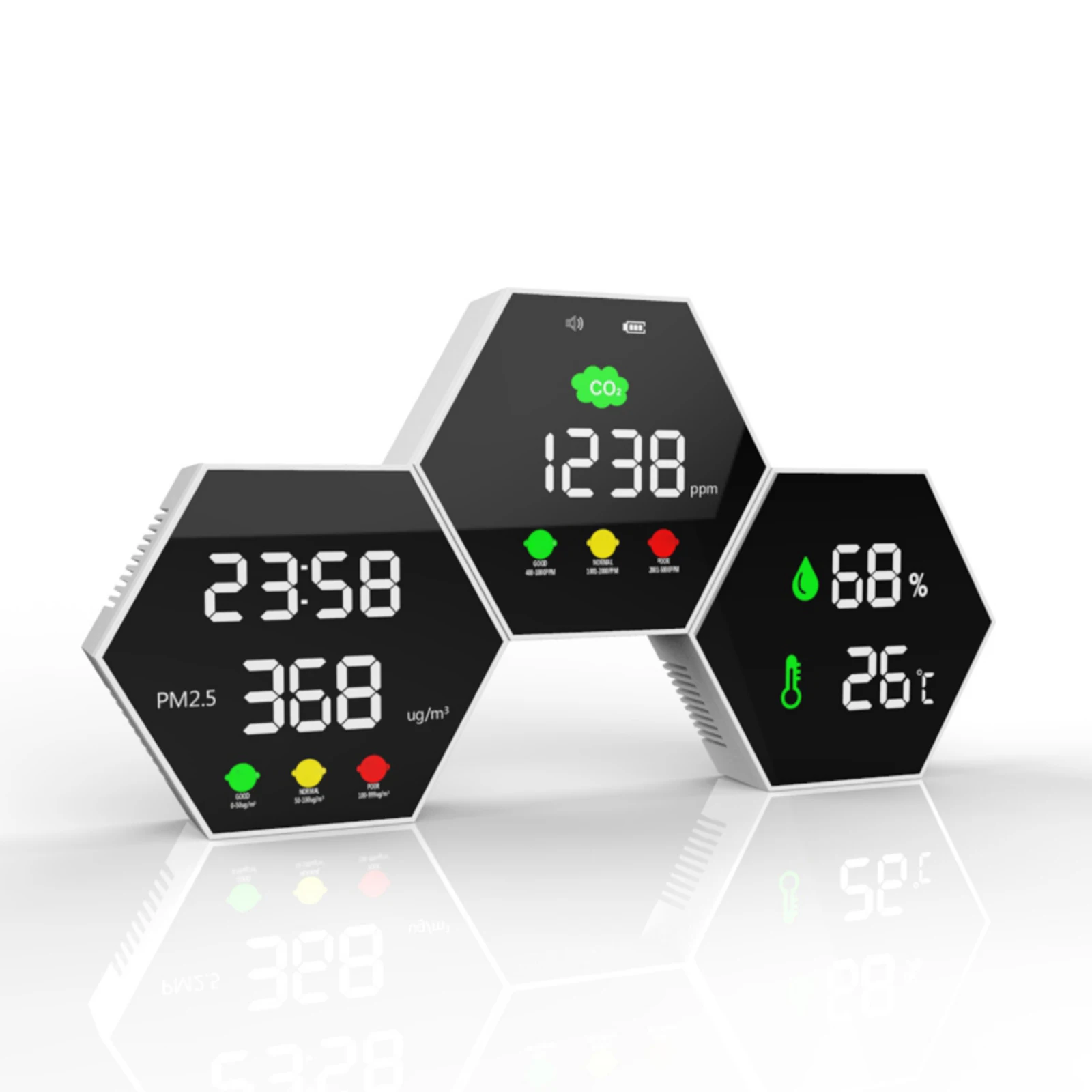 

Thermometer Air Monitor TVOC Formaldehyde HCHO CO2 Carbon Dioxide PM2.5 Detector Multi-screen Digital Thermometer/Hygrometer