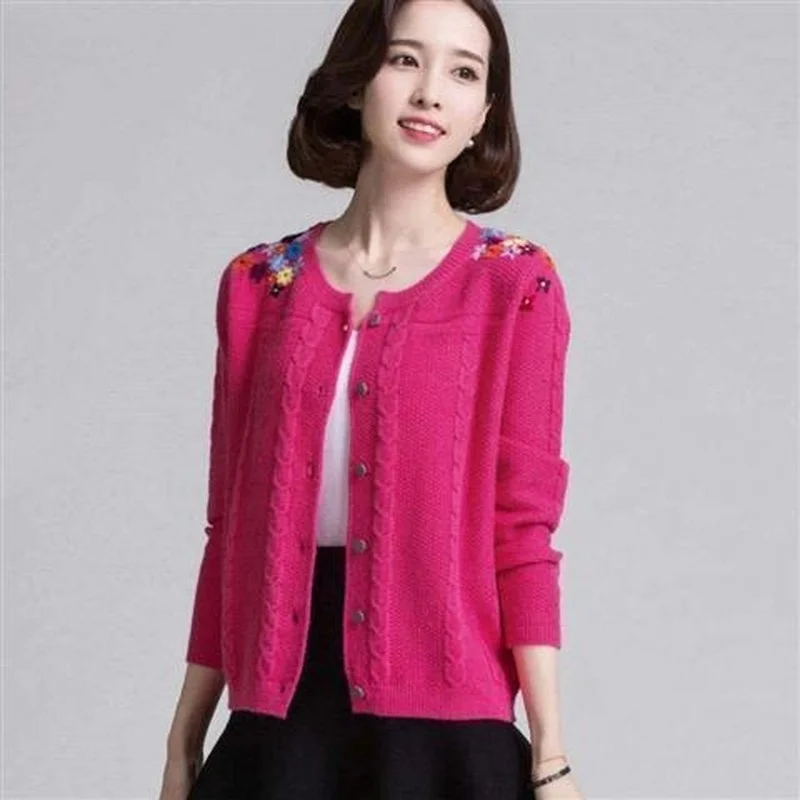 

New Women Cardigans Sweater Spring Autumn Fashion Flower Ladies Knitted Sweater Female Casual O-neck Sweaters Pull Femme Y22
