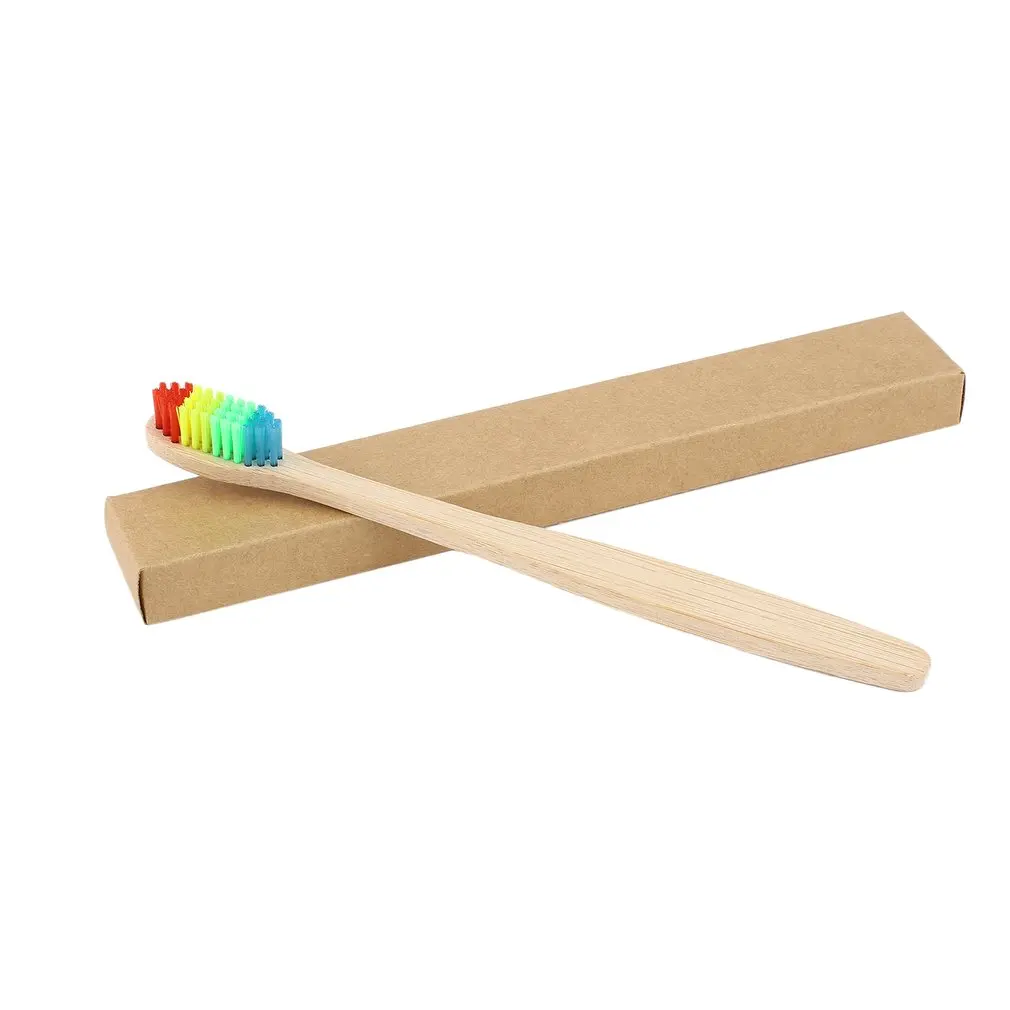 Фото 1 шт красочные волосы бамбуковая ручка зубная щетка окружающей среды деревянная
