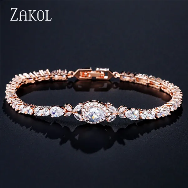 Rose Gold 46 ZAKOL, браслет из белого золота с регулируемой цепочкой, браслет с кубическим цирконием, браслеты и браслеты для женщин, ювелирные изделия FSBP2094 - Окраска металла: Rose Gold 46