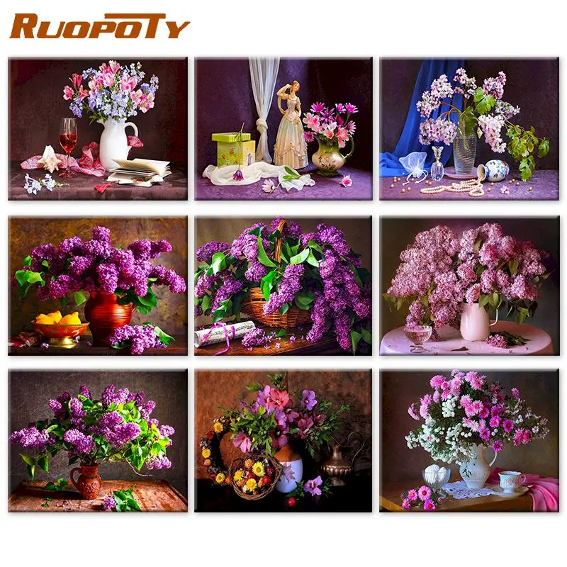 

RUOPOTY Painting By Number Drawing On Canvas HandPainted Painting Art Gift DIY Flower Pictures By Number Kits Home Decoration
