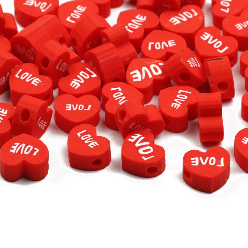 20pcs Red Love Heart Shape Polymer Clay Beads Handmade Loose Spacer Beads For DIY Jewelry Making Bracelet Earrings Accessories