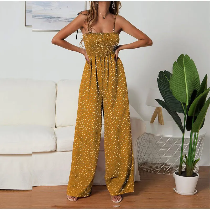 

2021 spring and summer new sexy polka dot suspenders jumpsuit casual loose trousers
