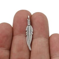 20pcs tibetan silver plated feather leaf charms pendants for bracelet necklace jewelry making diy handmade 32x6mm