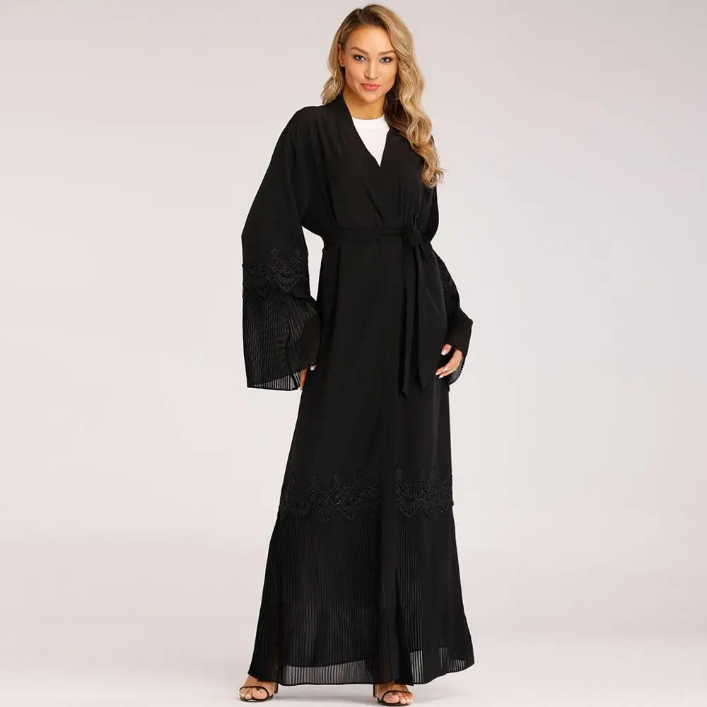 Черная кружевная Абая Дубай Турция Caftan Marocain мусульманское хиджаб платье Ramadam Eid