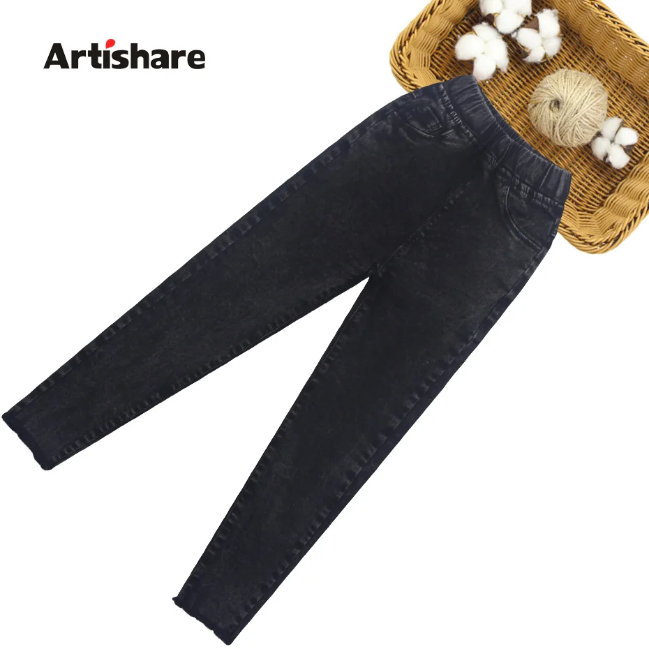 Джинсы для девочек Однотонные Детские узкие джинсы повседневные стильные