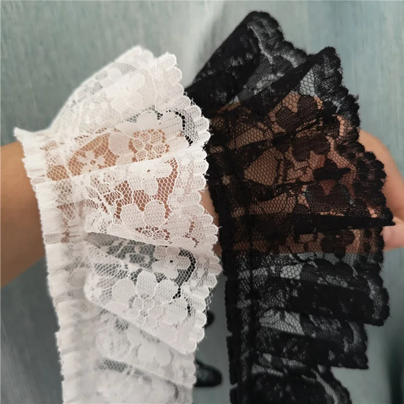 

1Yards 91cm Pleated Guipure Tulle Lace Ribbon Trim 5.5cm Diy Sewing White Black Lace Fabric Dress Decoration Clothes Crafts QT7