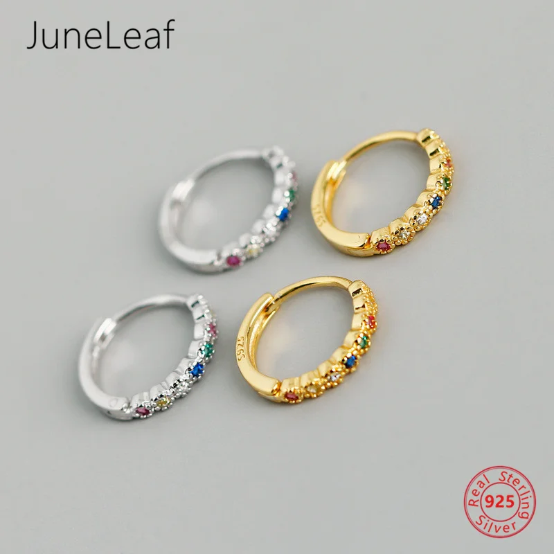 

JuneLeaf Minimalist Real 100% 925 Sterling Silver Round Color Crystal Zircon Stud Earring for Women Fine Wedding Jewelry Gift