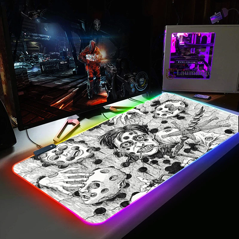 

Junji ito RGB Big Mouse Pad Big LED Backlight Flash Game Mouse Pad Anti-slip Rubber Computer mousepad gamer Mat