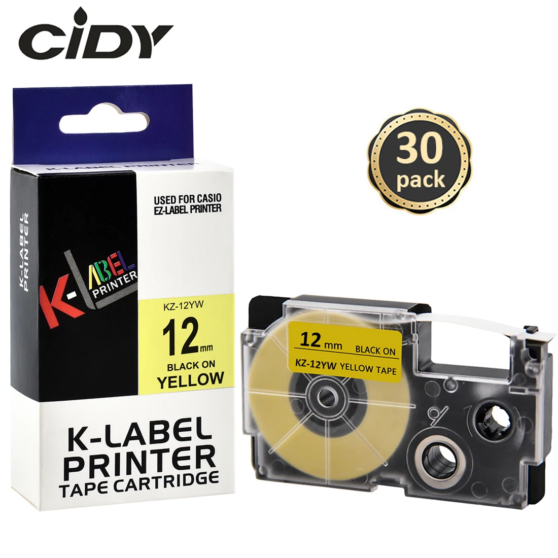 

CIDY 30pcs XR-12YW 12mm black on yellow Compatible CASIO Label tape for KL-60 KL-60SR KL-120 KL-820 EZ Label Maker