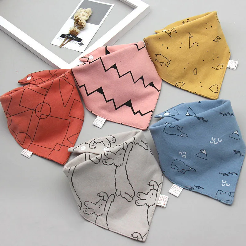 Nuevo 5 unids/lote beb&eacute; tri&aacute;ngulo Algod&oacute;n Doble babero de impresi&oacute;n de dibujos animados de Saliva toalla beb&eacute; ni&ntilde;o ni&ntilde;a alimentaci&oacute;n delantal baberos Bandana de algod&oacute;n-3