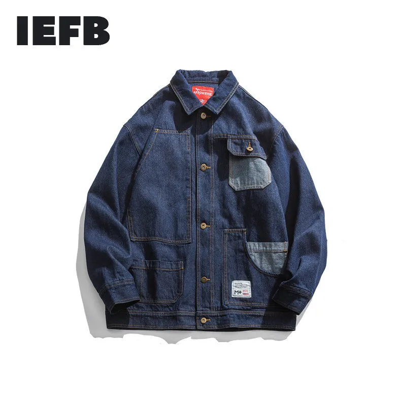 

IEFB Men's Wear 2022 Autumn Fashion fitLoose Denim Coat For Male Tide Patchwork Pocket Jeans Jacket 9Y82705