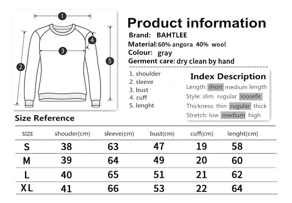 BAHTLEE Women Angora V-neck Pullovers Sweater Autumn Winter Wool Knitted Geometric Designs Jumper Long Sleeves Loose style
