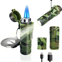 multifunctional flashlight two fire jet torch lighter waterproof and windproof gas lighter camping cooking can refill butane