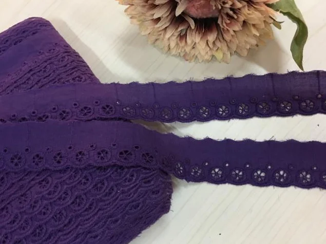 5 Meters/lot Hot Sale Embroidery Purple Cotton Lace Cloth Embroidered Fabrics Women's Clothing Diy Trim 3cm | Дом и сад
