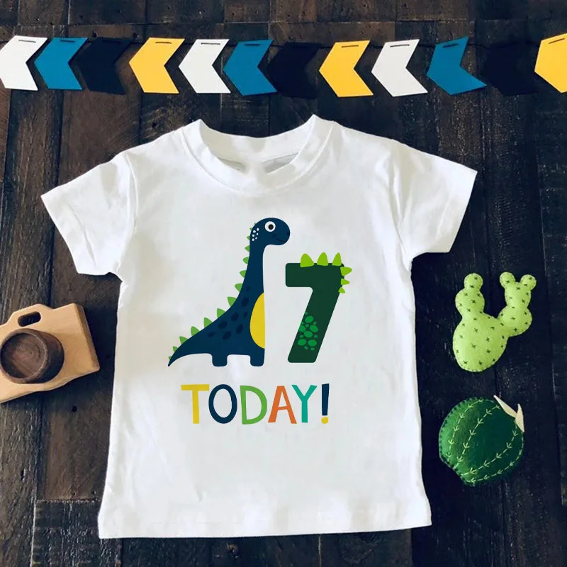 Camiseta de dibujos animados con n&uacute;mero de cumplea&ntilde;os para ni&ntilde;os, dinosaurio, regalo divertido de animales para ni&ntilde;o y ni&ntilde;a-4