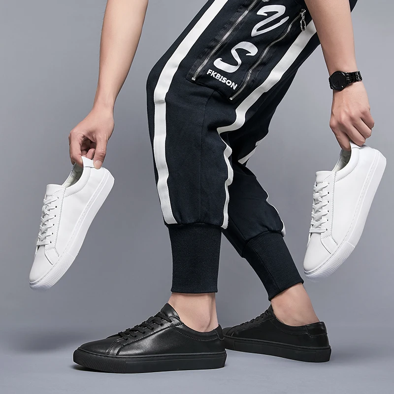 

Mens Casual Shoes Genuine Leather Hand Oxfords black white Lace-Up Fashion Street shoes outdoor Men's Flats Platform sneakers