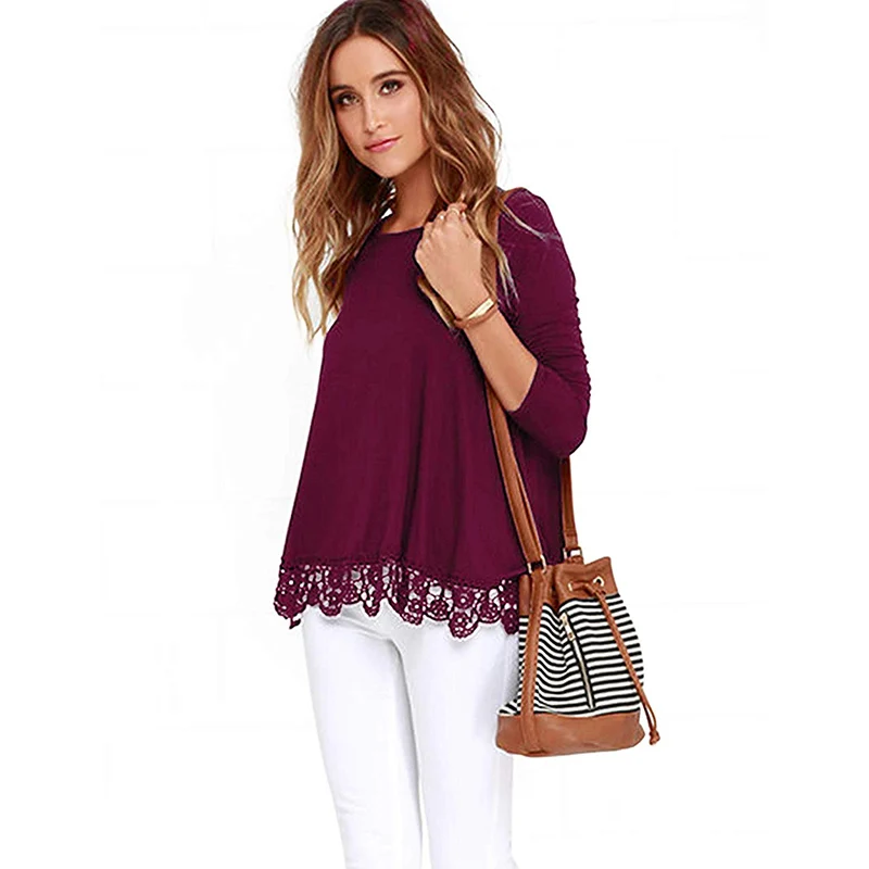 Женская кружевная рубашка поло с длинным рукавом и круглым