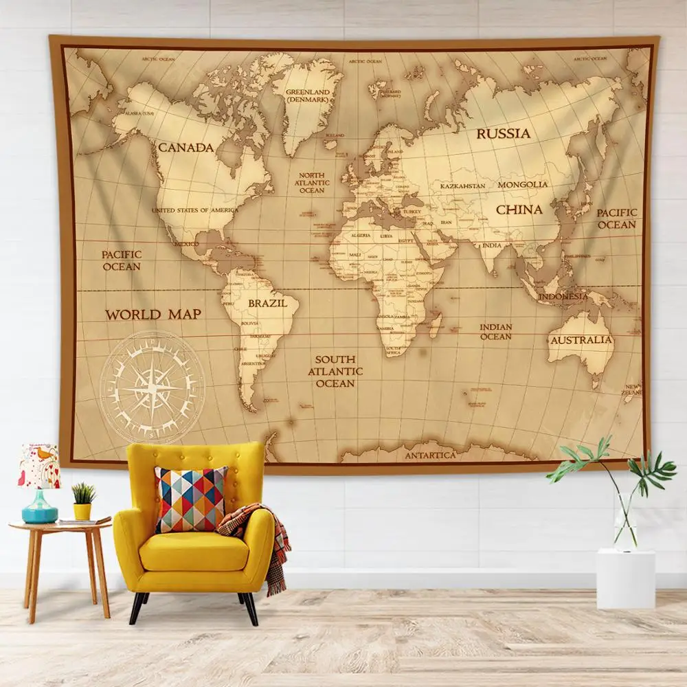Винтажный настенный гобелен с картой мира исторический художественный принт для