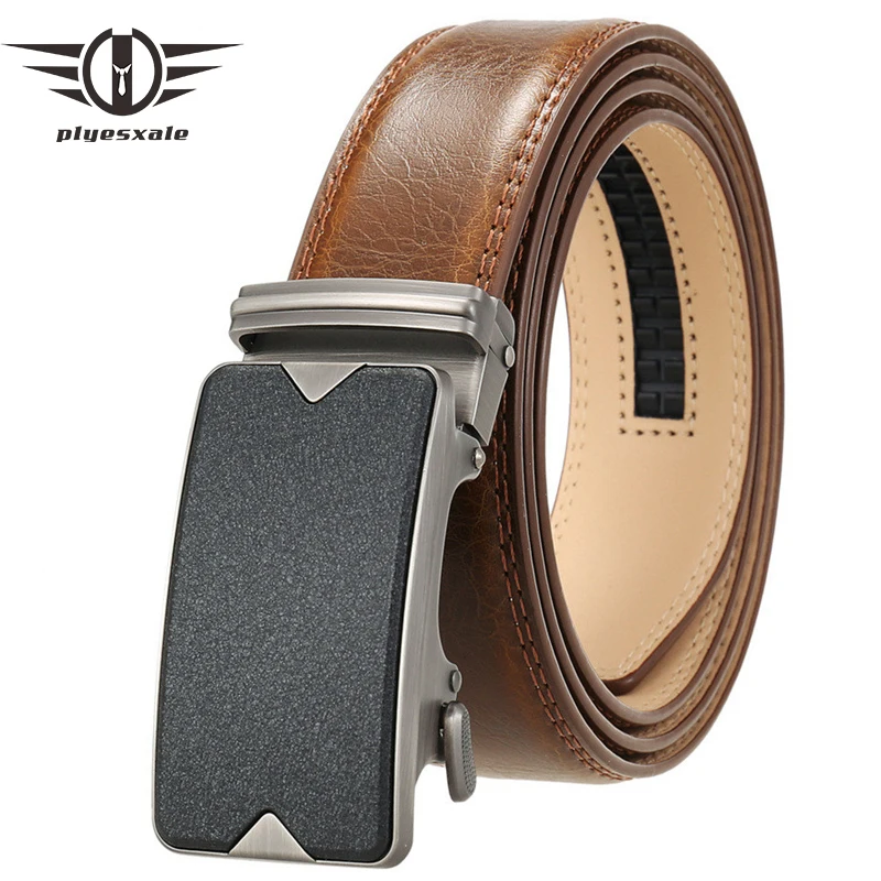 Ремень С Храповым Механизмом мужской, деловой ремень из воловьей кожи с автоматической металлической пряжкой, для офиса и платьев, B714