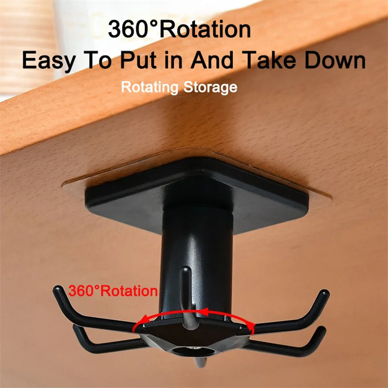

360 Degrees Rotated Kitchen Hooks Self Adhesive 6 Hooks Home Wall Door Hook Handbag Clothes Ties Bag Hanger Hanging Rack