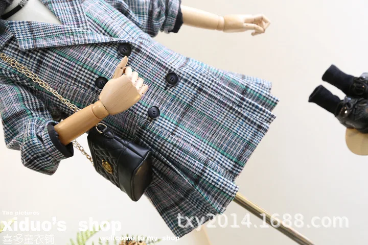 Children's jacket 2019 autumn and winter new girls retro tone tartan suit lapel three-dimensional pleated wrinkle dress | Детская