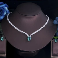threegraces designer light green cubic zirconia choker necklace earrings set for women wedding dress jewelry accessories t0630