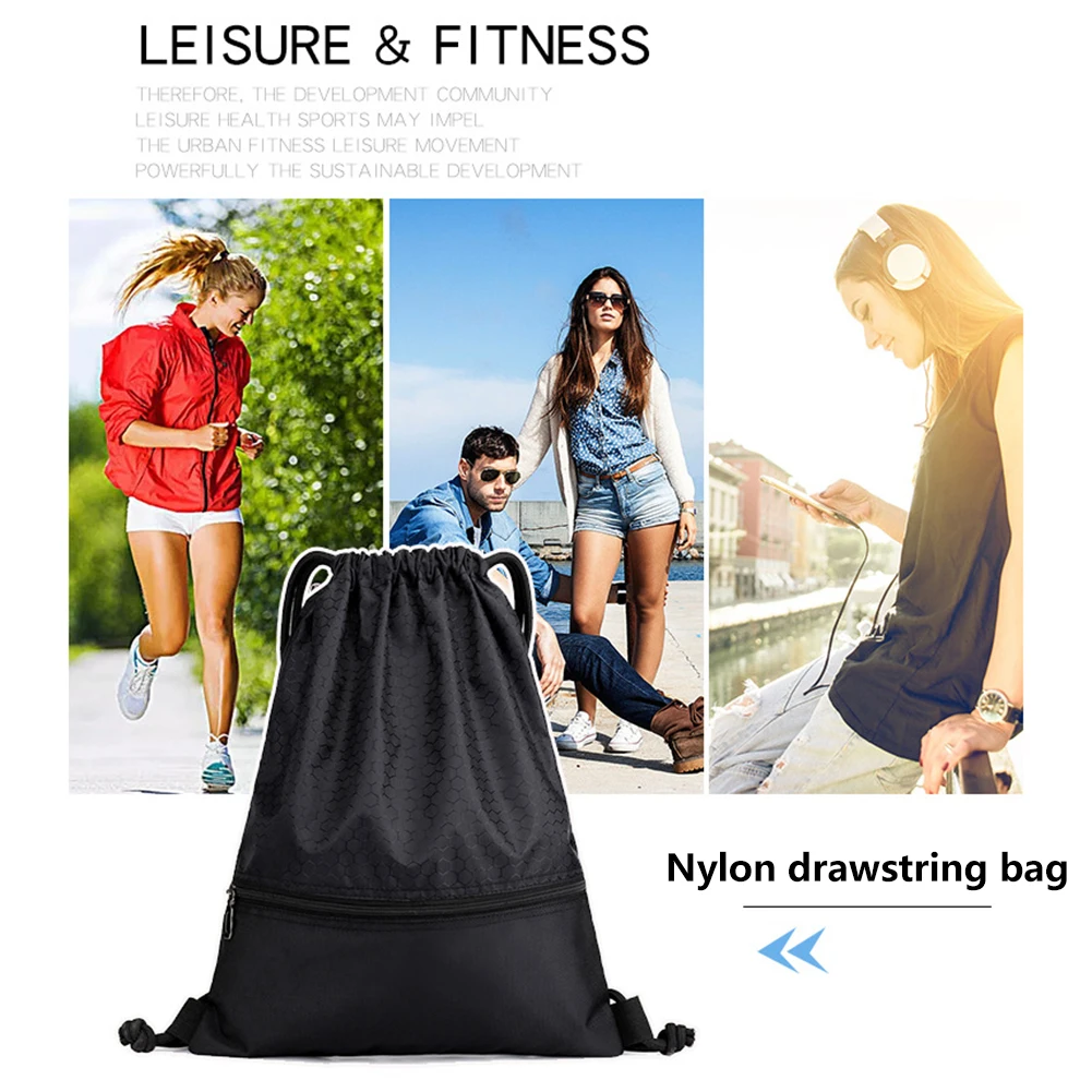 Рюкзаки на шнурке для мужчин и женщин портативные черные нейлоновые ранцы плечо
