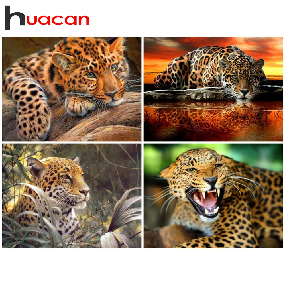 Алмазная живопись 5D Huacan животное леопард полная бриллиантовая вышивка крестиком