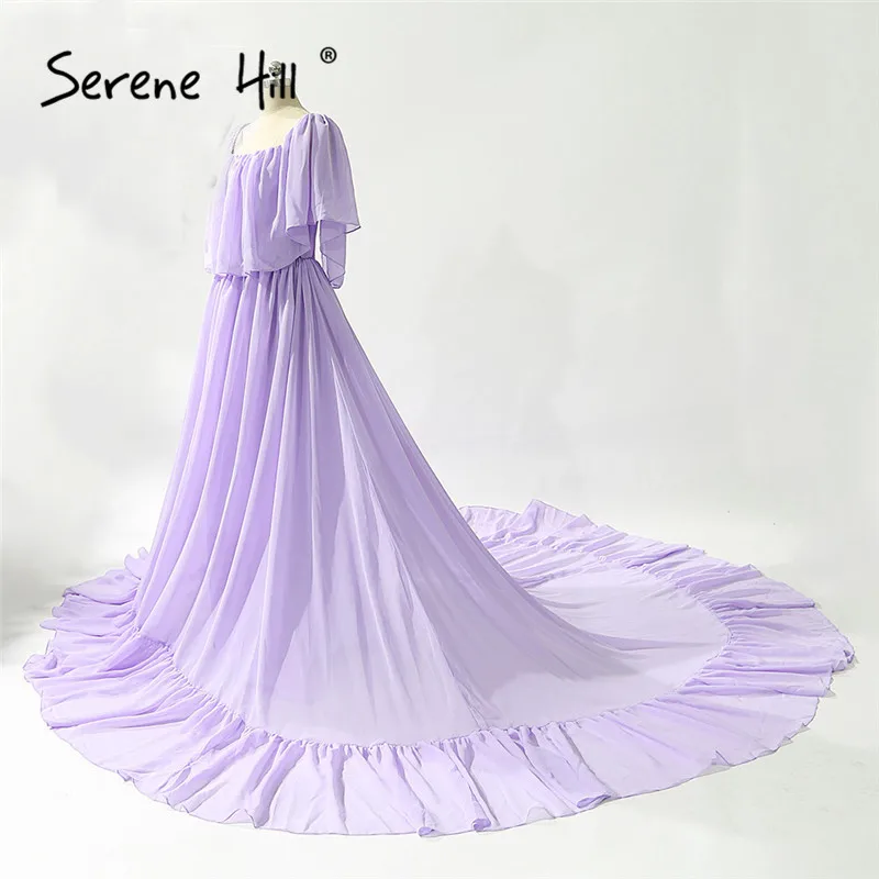 Простое фиолетовое шифоновое вечернее платье с оборками новый стиль 2020 для