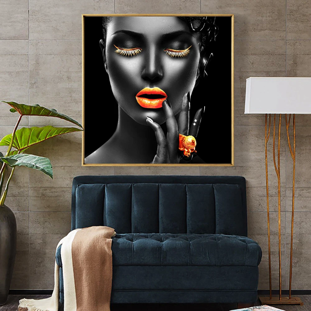 

Modern Portrait Canvas Art Painting Makeup Africa Black Women Posters and Prints Wall Pictures for Living Room Decor Cuadros
