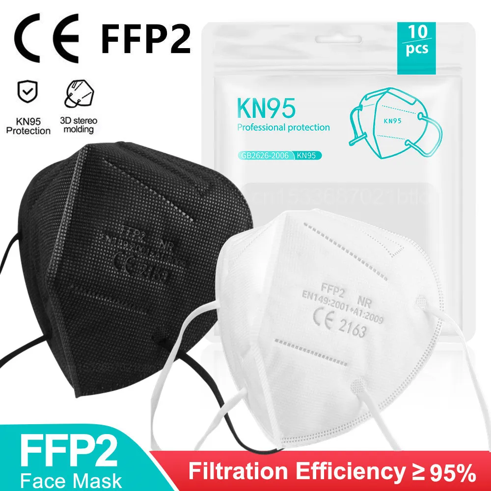 

5-200PCS Mascarillas FPP2 Black Face Mask FP2 Approved 5 Layers FFP2 Masque Noir FFPP2 Respirator FFP2mask Mascherine KN95 Adult