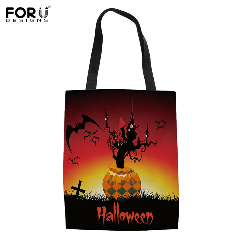 

FORUDESIGNS Halloween Night Castle Print Women's Portable Shopper Canvas Bag Fashion Female Crossbody Bags Girls Halloween Gift