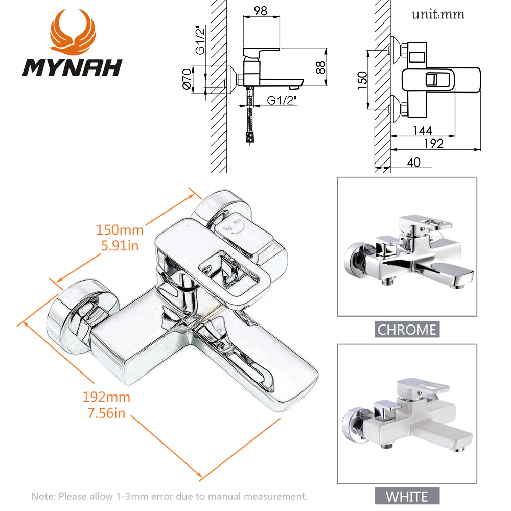 mynah chromed wall mounted shower set bathroom faucet cold hot water mixer bathtub faucet double outlet water tap bathtub tap free global shipping