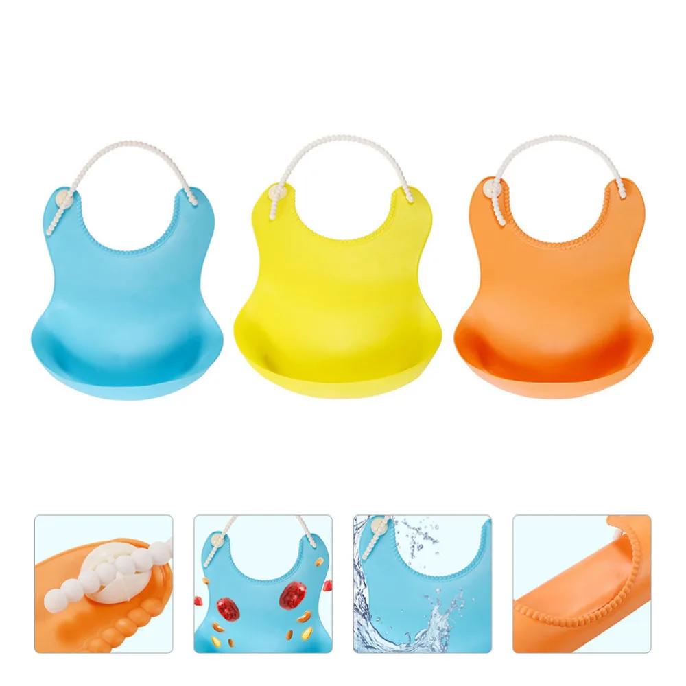 

3pcs Dining Bib Adjustable Portable Soft Foldable Eating Apron Mealtime Bib Feeding Apron for Toddlers