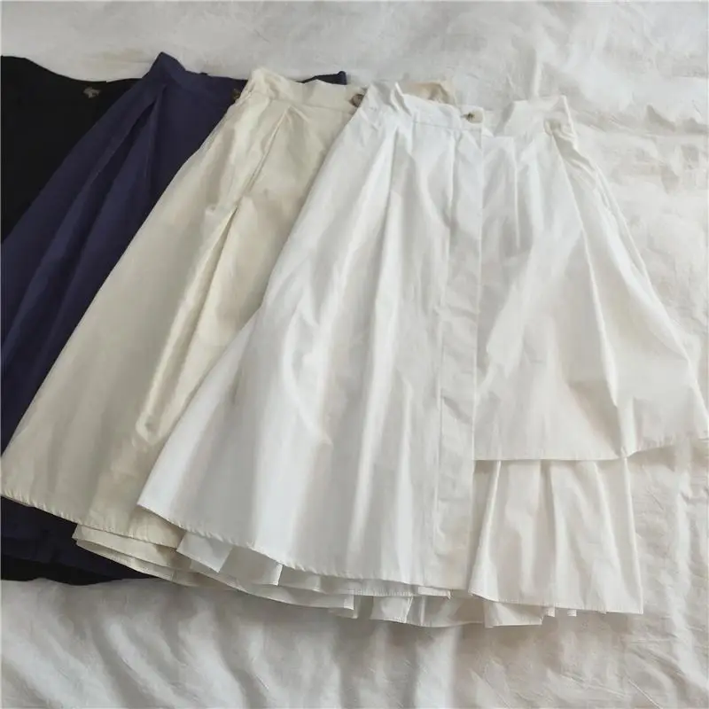 

Skirts Women Irregular Harajuku Solid A-line Streetwear Japanese Style Retro All-match Mid Calf Chic Stylish Fashion New
