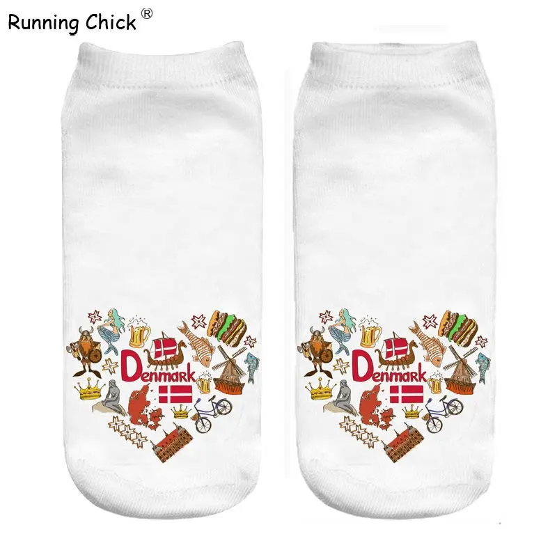 

Running Chick Adult Socks Wholesale, Womens Socks, Women Ankle Socks Denmark Love 3d Print Cn(origin) Polyester STANDARD