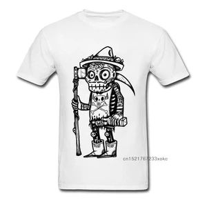 Мужская футболка с черепом, белая хлопковая футболка в стиле стимпанк с принтом черепа, прикольная футболка на день смерти