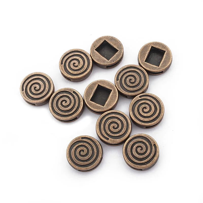 

10Pcs Antique Bronze/Copper Swirl Spiral Slider Spacer Beads Findings For 5mm 10mm Flat Leather Findings
