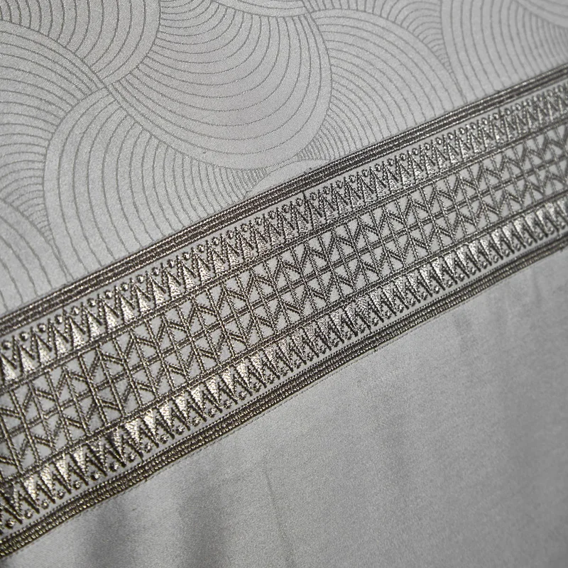 barato 4 Pçs Cor Sólida Cinza Prata Capa De Edredão Folha De Cama Conjunto Luxo Jacquard Algodão Egípcio Macio Conjunto Cama Queen Size Conjunto