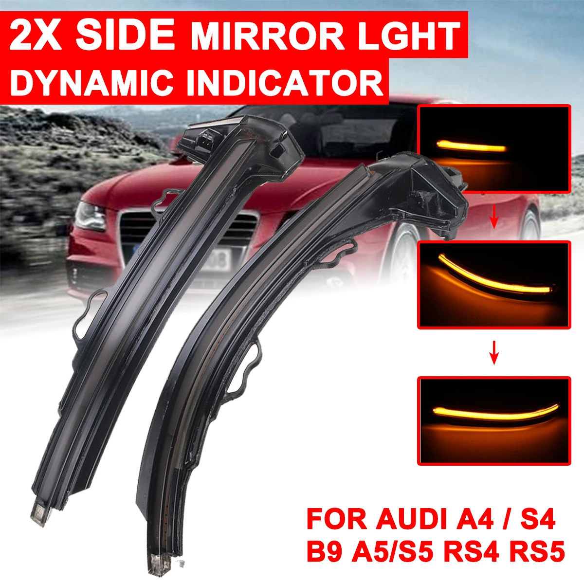 

1 Pair Highlight LED Car Dynamic Turn Light Rearview Mirror Signal Lamp Yellow For Audi A4/S4 B9/8W A5/S5 B9/8F 2015-2016