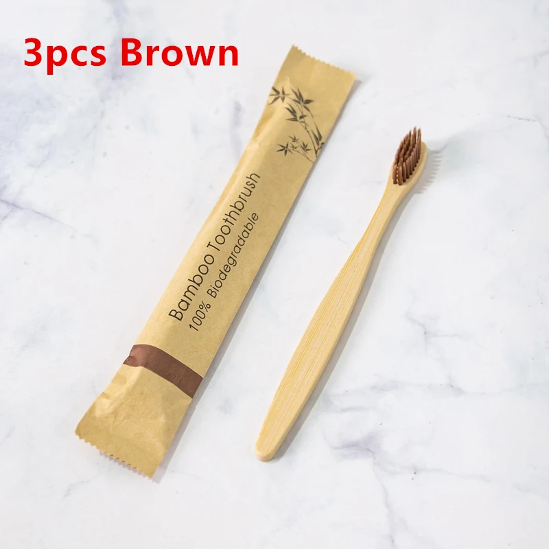 

3Pcs Brown Bamboo Soft Toothbrush Charcoal Eco Bamboo Toothbrushes Portable Adult Wooden Soft Tooth Brush Home Travel Hotel Use