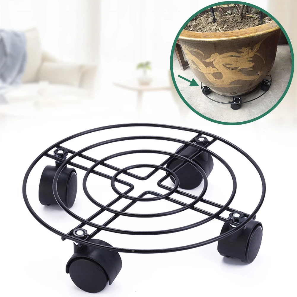

Black 2 Sizes Metal Round Flower Plant Pot Tray 4 Wheels Heavy Planter Flowers Pot Mover Trolley Plate Stand Holder Garden Tools