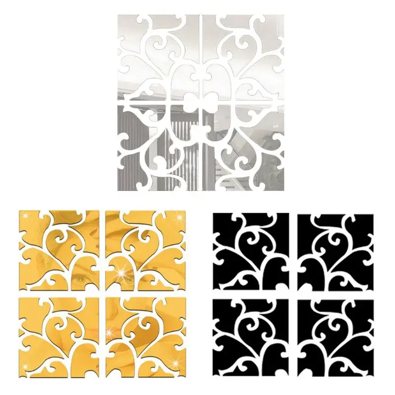 

4Pcs/Set Acrylic Mirror Decals Self Adhesive 3D Floral Wall Sticker Home Decor