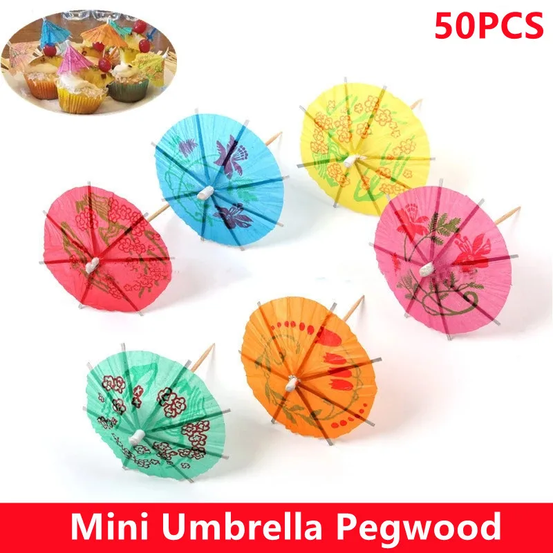 

50PCS Mixed Color Paper Umbrella Sticks Party Wedding Cocktail Ornament Hawaiian Mini Tropical Parasols Drinks Accessories