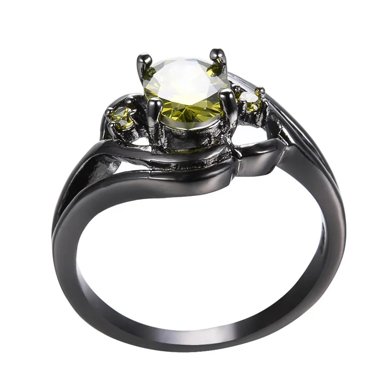 

Elegant Female Olive Green Crystal Jewelry Classic Black Gold Wedding Rings For Women Vintage Bride Oval Zircon Engagement Ring