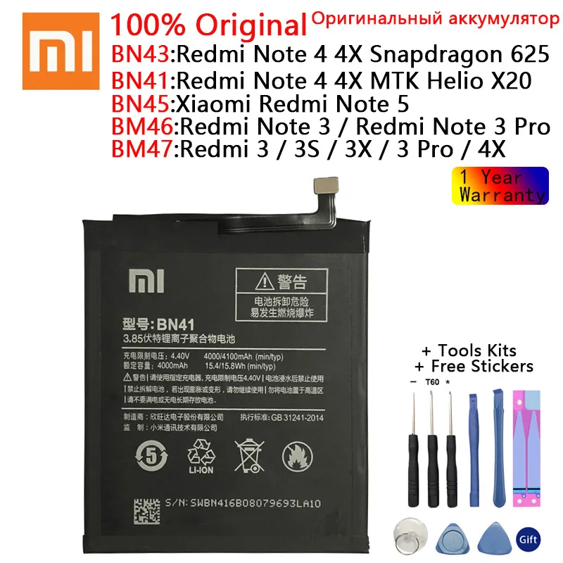 

BN45 BN43 BN41 BM47 BM46 Battery For Xiaomi Redmi Note 5 4 4X 3 2 Note3 Note 4 4X Redmi 3 3S 3X 3 Pro 4X Lithium Polymer Bateria